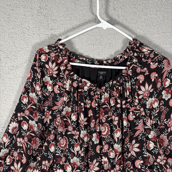 Talbots Midi Fit N Flare Dress Women’s Size MP Black Floral Balloon Long Sleeve - Picture 5 of 14